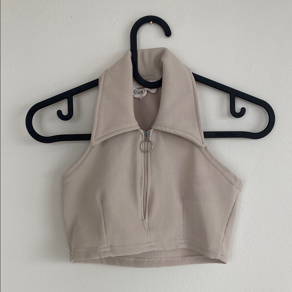 Glam Beige Zip-Up Women's Top